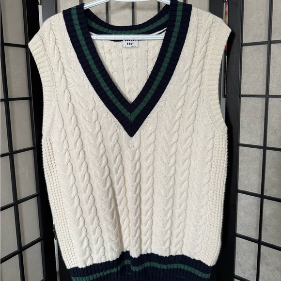 Sunday Best Sweaters - Sunday Best Cream and Black V-Neck Sweater Vest